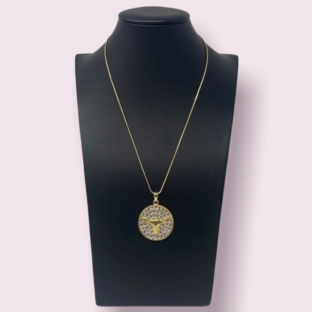 Texas Longhorns Rhinestone Gold Large Pendant Necklace